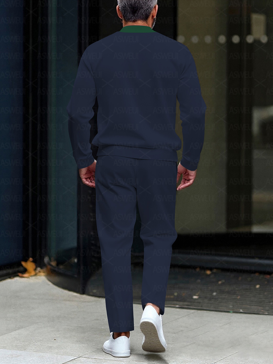 Men's fashion casual geometric print long sleeve two-piece set