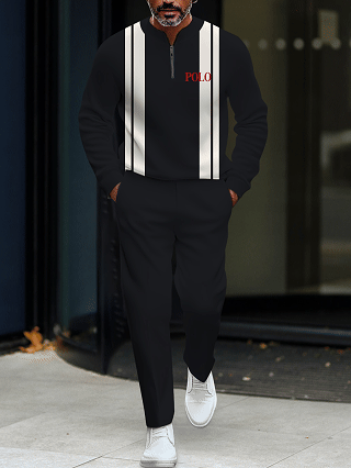 Men's fashion casual geometric print long sleeve two-piece set