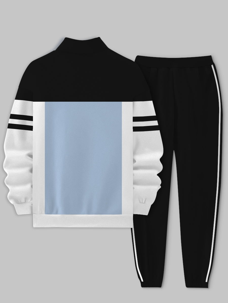 Men's fashion casual color match print long sleeve two piece set