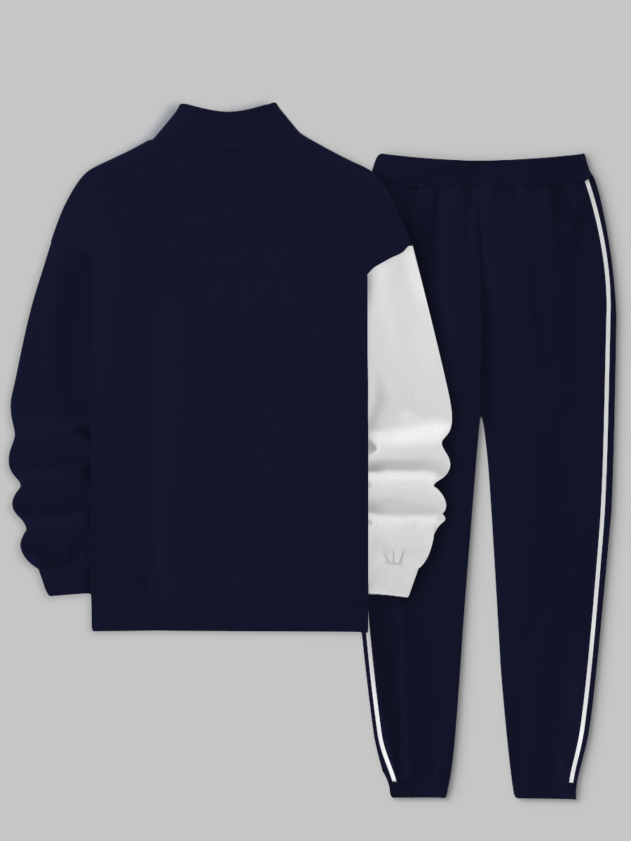 Men's fashion casual color match print long sleeve two piece set