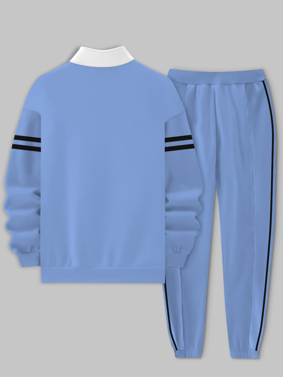 Men's fashion casual color match print long sleeve two piece set