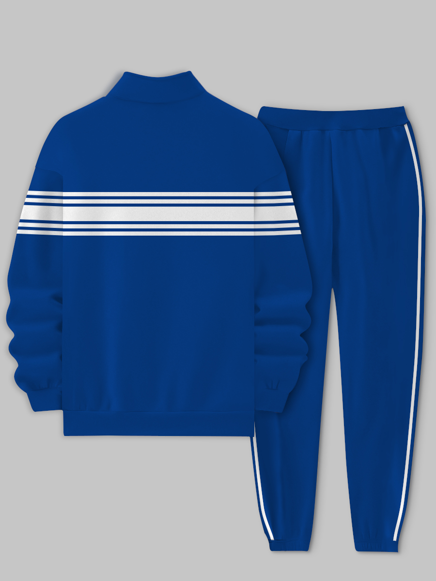 Men's fashion casual color match print long sleeve two piece set