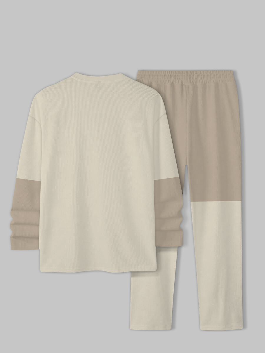 Men's fashion casual geometric printed hoodie two-piece set