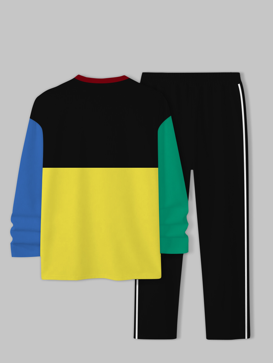 Men's fashion casual geometric printed hoodie two-piece set