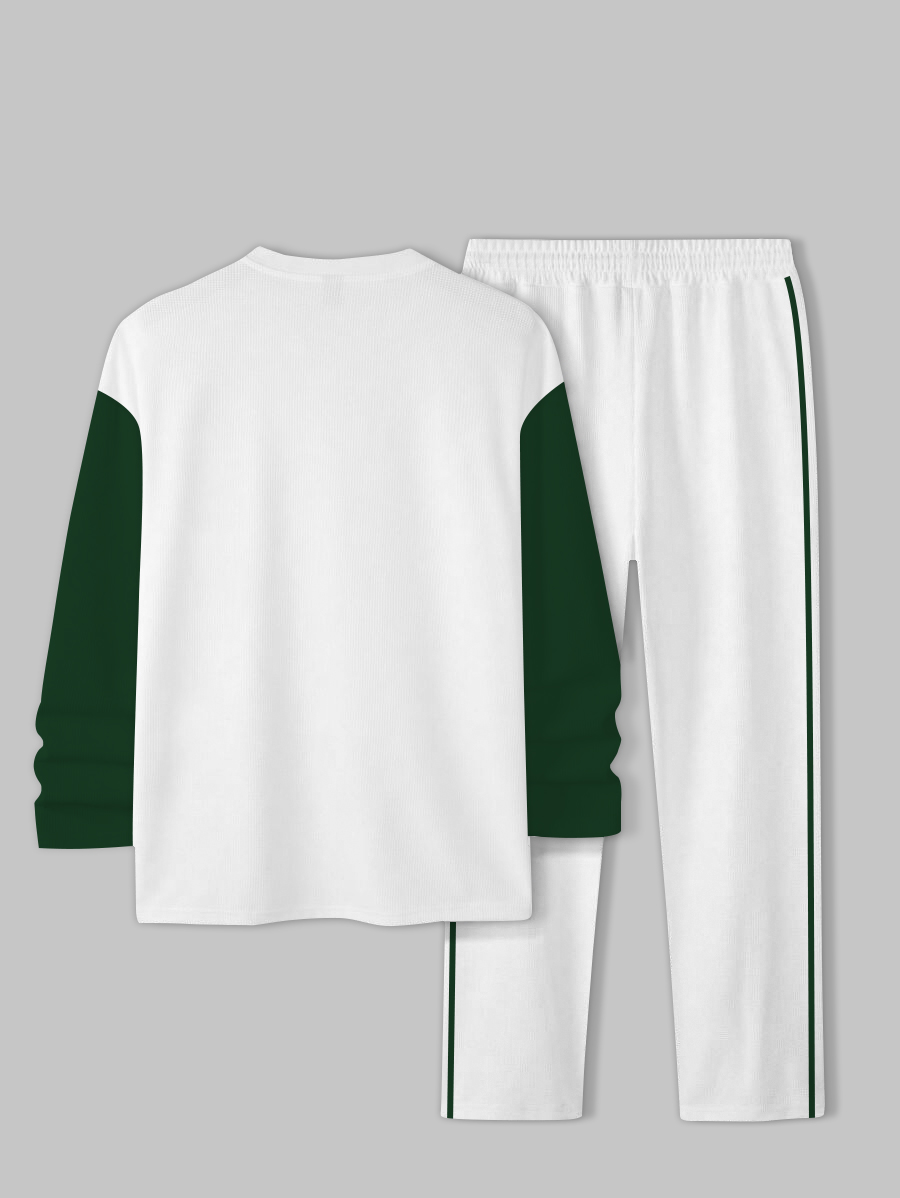 Men's fashion casual geometric printed hoodie two-piece set