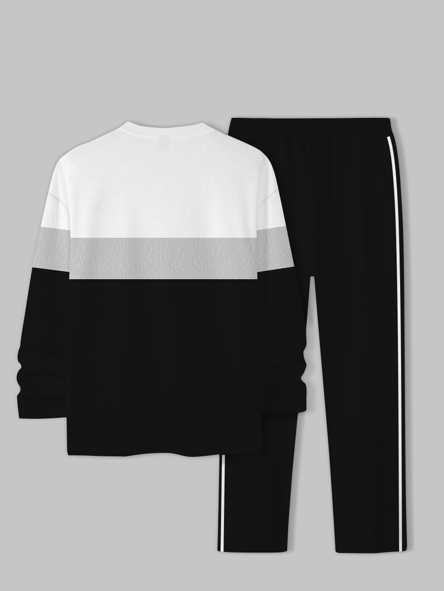 Men's fashion casual geometric printed hoodie two-piece set