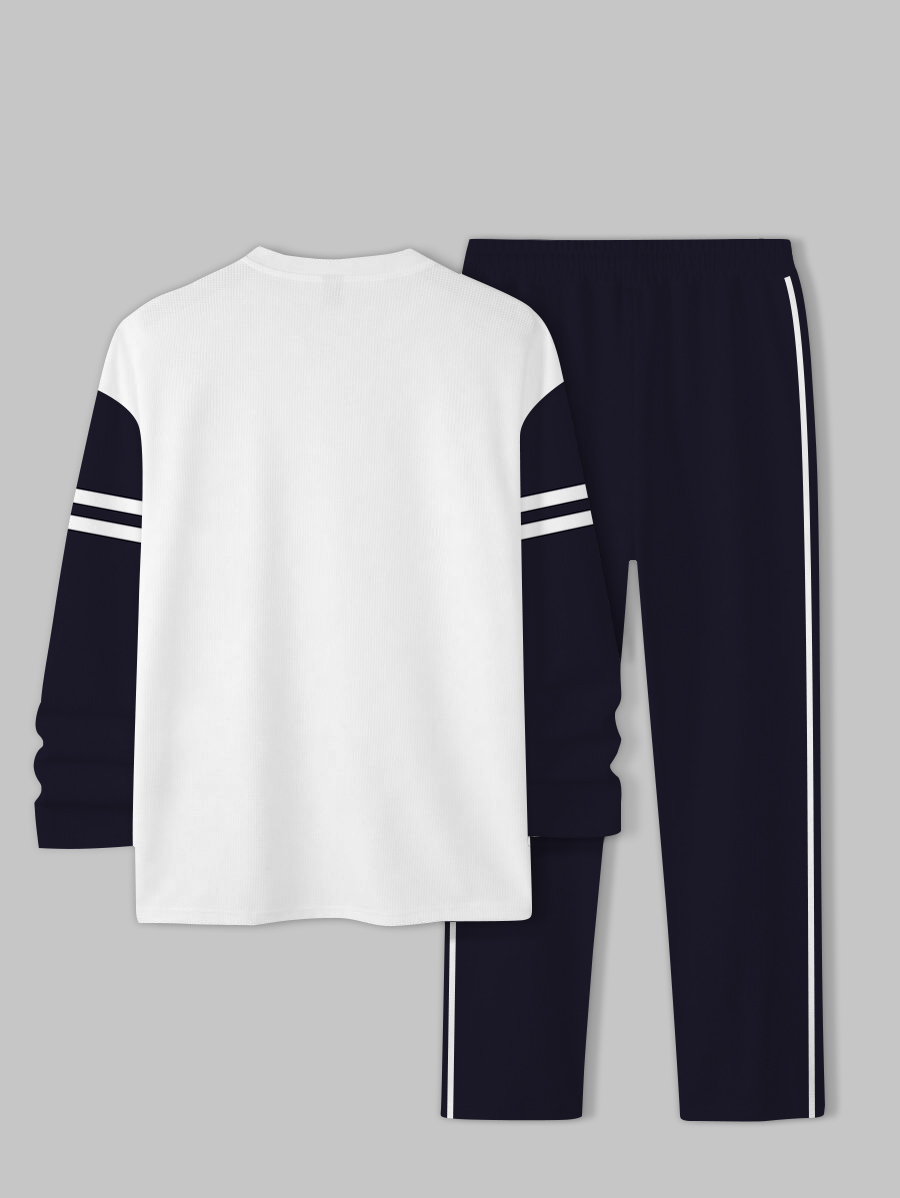 Men's fashion casual geometric printed hoodie two-piece set