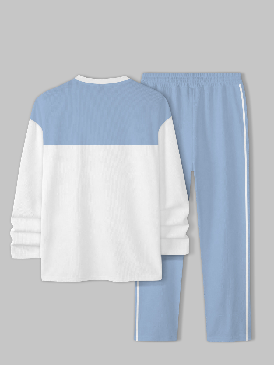 Men's fashion casual geometric printed hoodie two-piece set