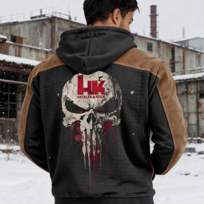HK Skull Printed Fleece-lined Unisex Color-Blocked Hoodie