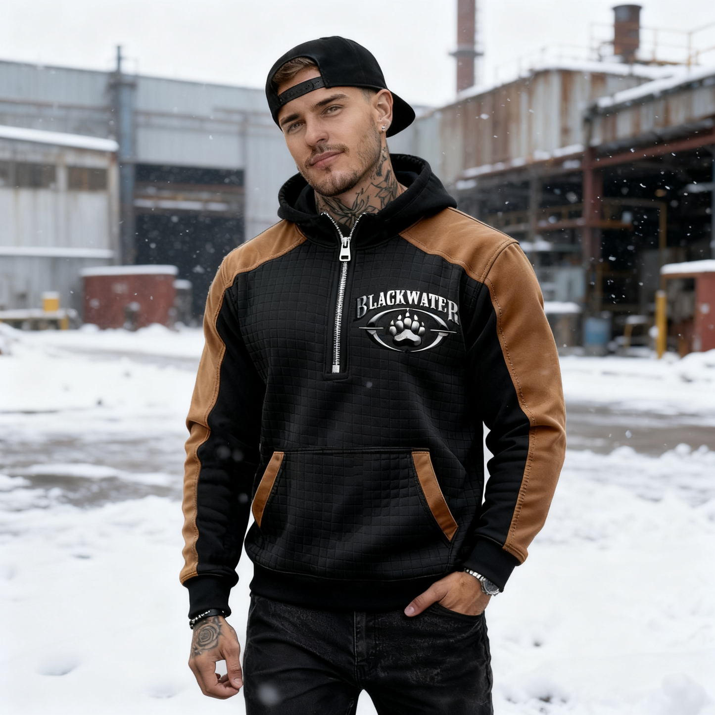 BW Printed Fleece-lined Unisex Color-Blocked Hoodie