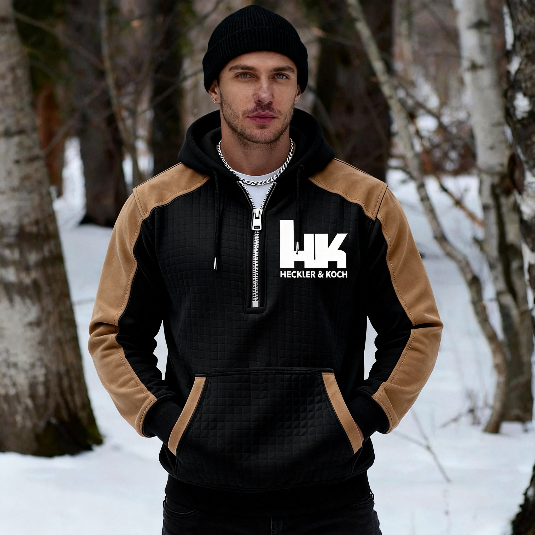 HK Printed Fleece-lined Unisex Color-Blocked Hoodie