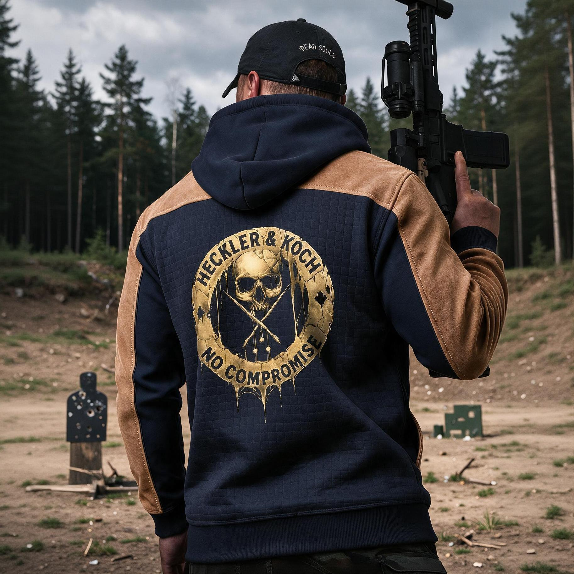 HK Skull Printed Fleece-lined Unisex Color-Blocked Hoodie
