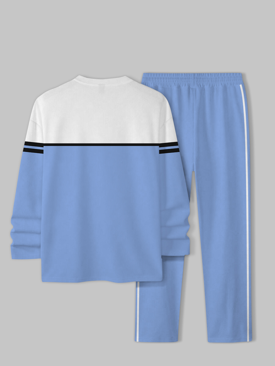 Men's fashion casual geometric printed hoodie two-piece set