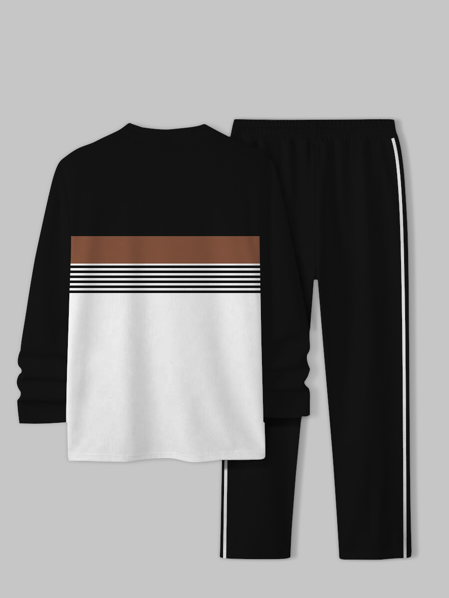 Men's fashion casual geometric printed hoodie two-piece set