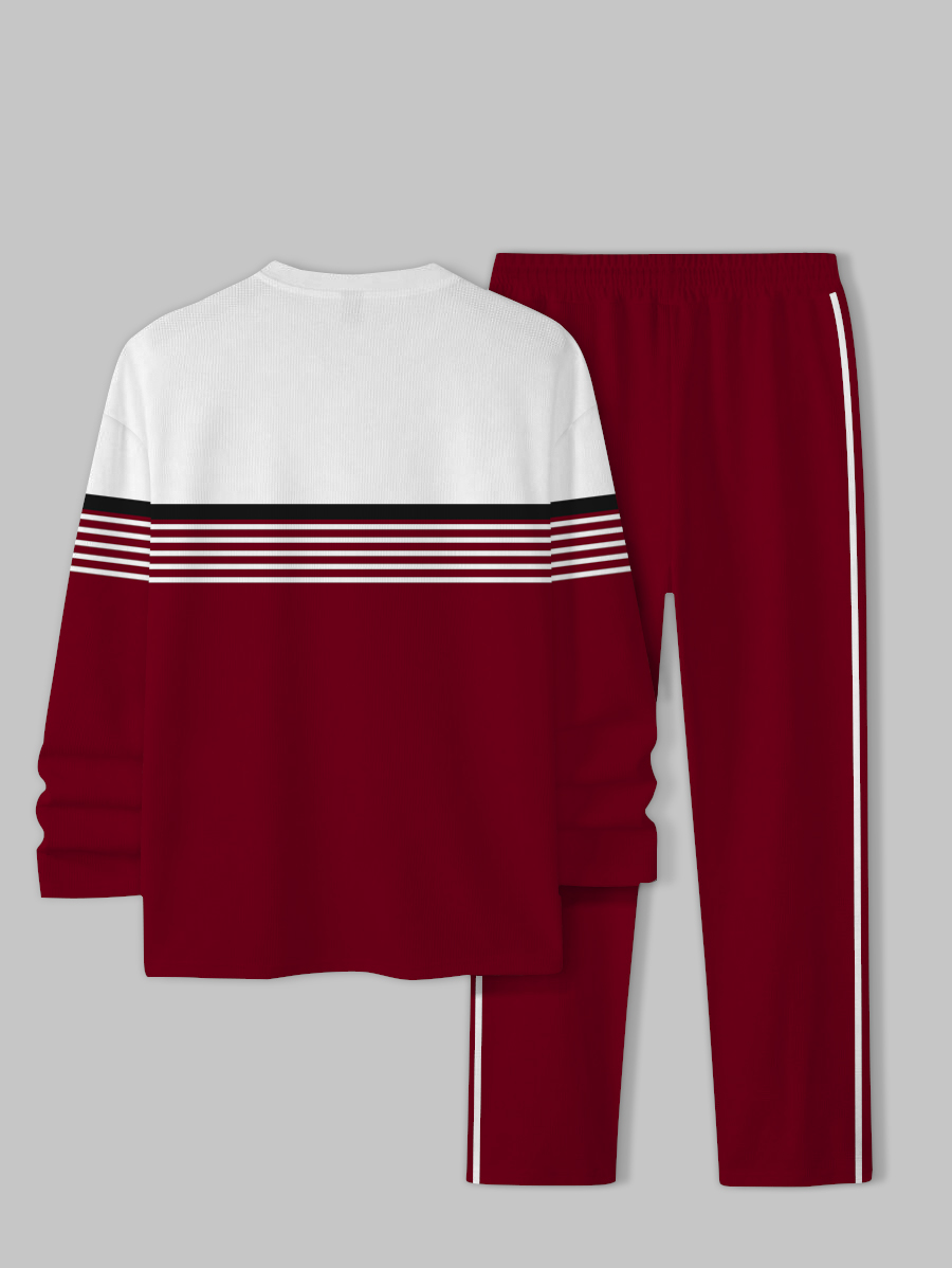 Men's fashion casual geometric printed hoodie two-piece set