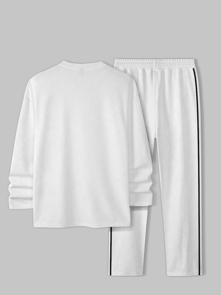 Men's fashion casual geometric printed hoodie two-piece set