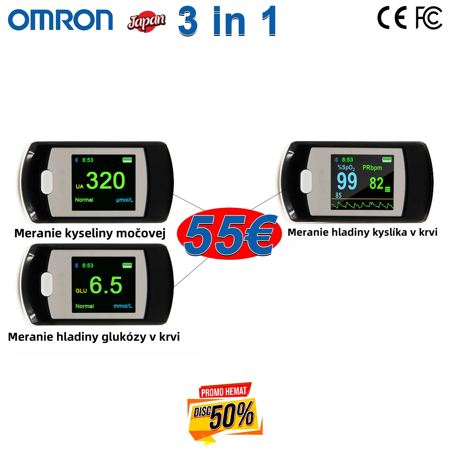 2025 Omron vysoko presný neinvazívny glukometer a krvný oxymeter