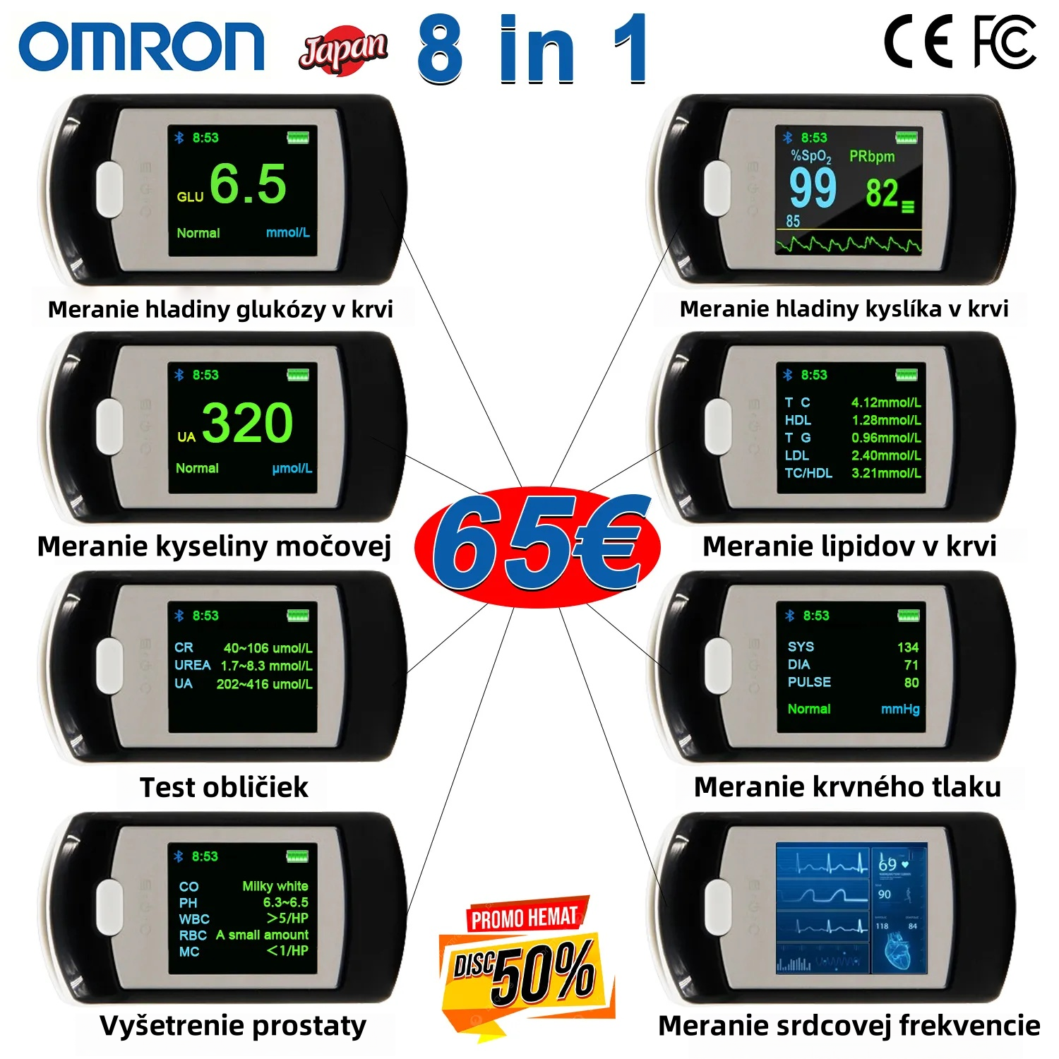 2025 Omron vysoko presný neinvazívny glukometer a krvný oxymeter