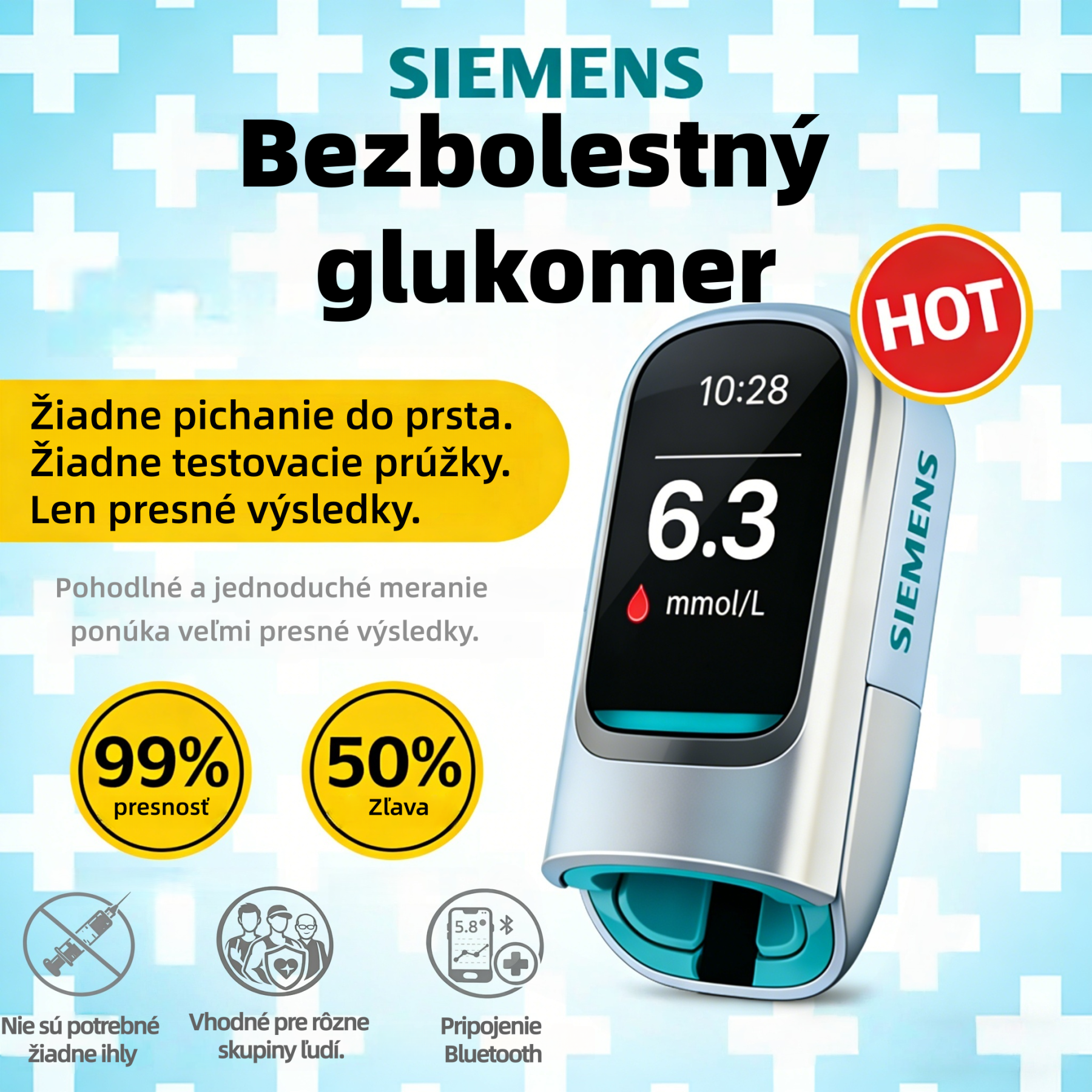 🔥Pokročilá nemecká technológia 2026🔥 Neinvazívny šikovný glukomer Siemens™: Rýchle, bezbolestné a bezihlové meranie hladiny glukózy v krvi🔥