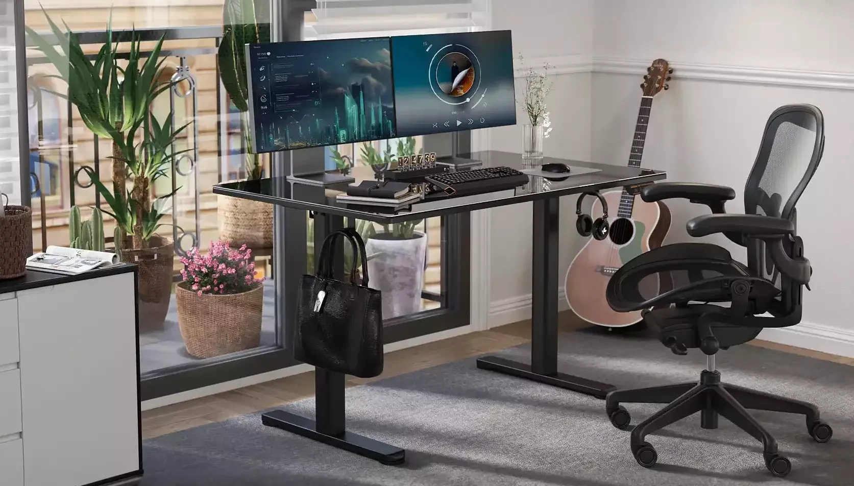 An ideal office corner with a lift desk