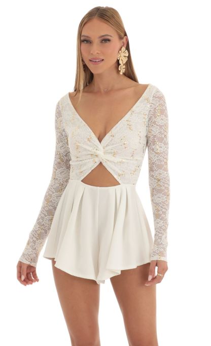 Sequin Lace Romper in White-Sunny Prom. All rights reserved.