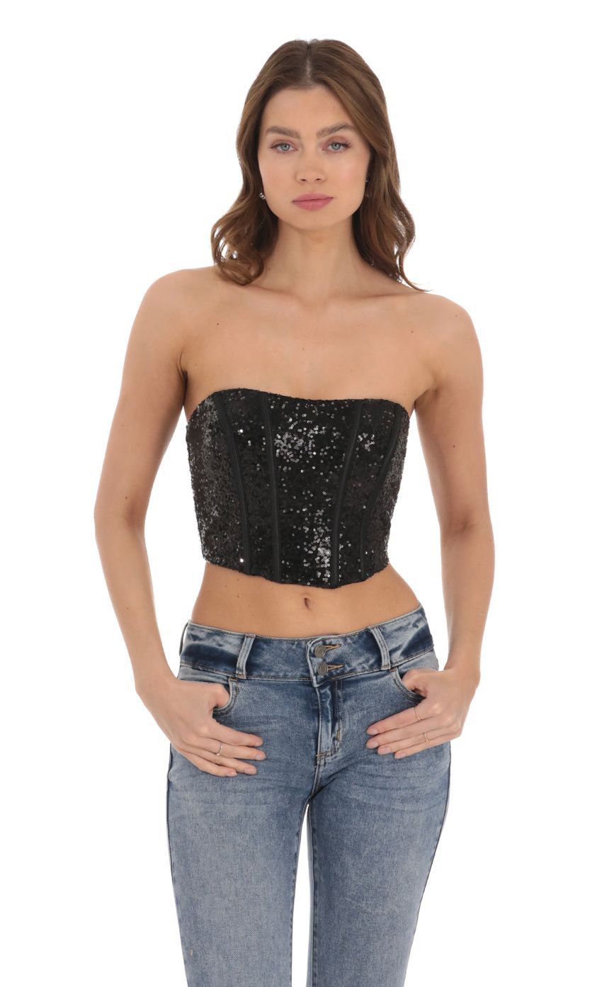 Sequin Strapless Corset Top in Black-Sunny Prom. All rights reserved.