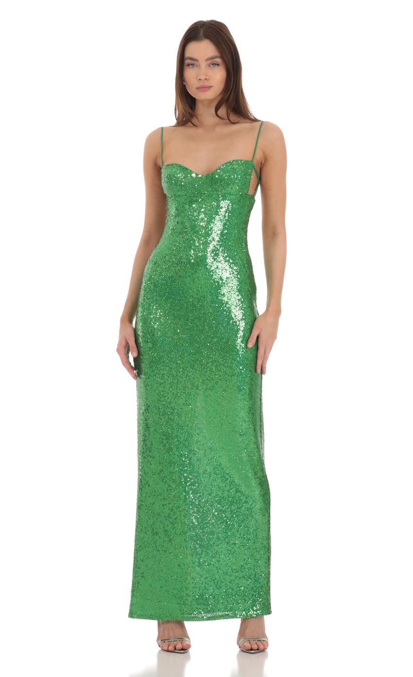Sequin Open Back Maxi Dress in Green-Sunny Prom. All rights reserved.