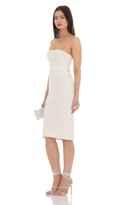 Strapless Midi Dress in White-Sunny Prom. All rights reserved.