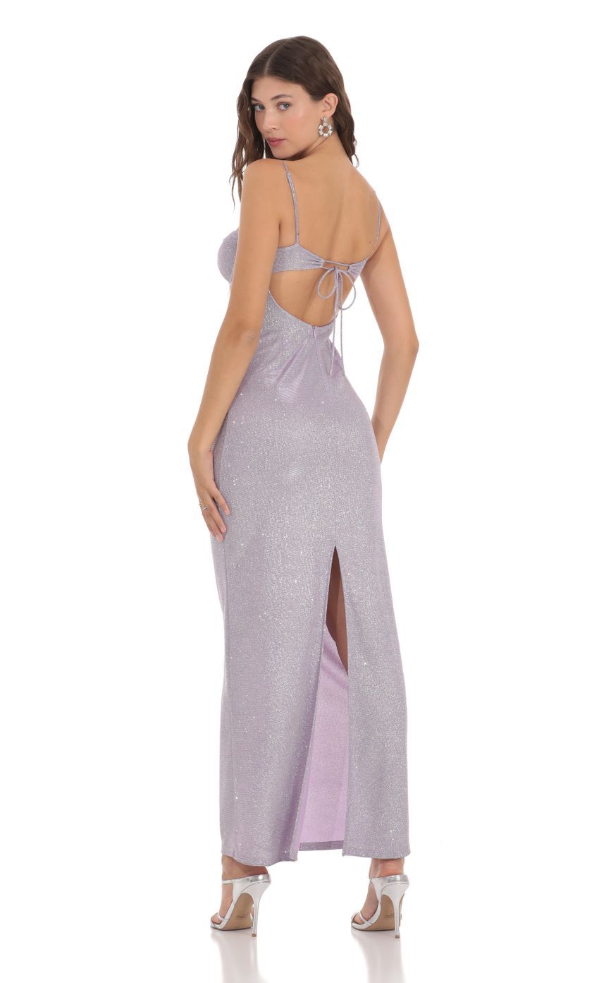 Shimmer Back Slit Bodycon Dress in Lavender-Sunny Prom. All rights reserved.
