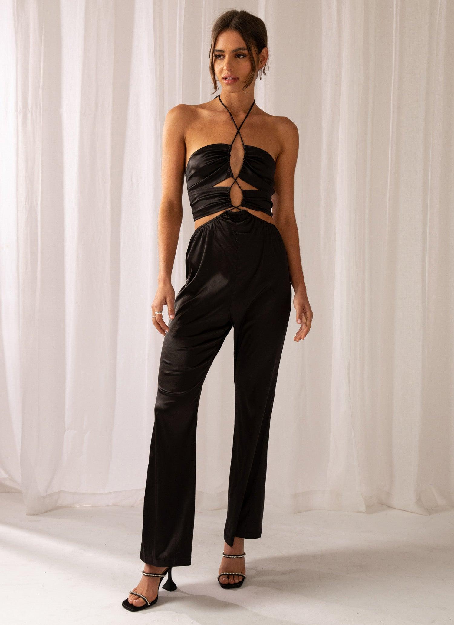 Causing Commotion Jumpsuit - Onyx-Sunny Prom. All rights reserved.