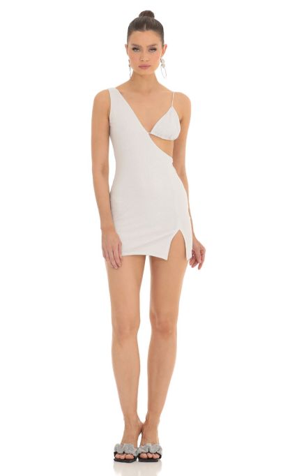 Shimmer Bust Cutout Dress in White-Sunny Prom. All rights reserved.