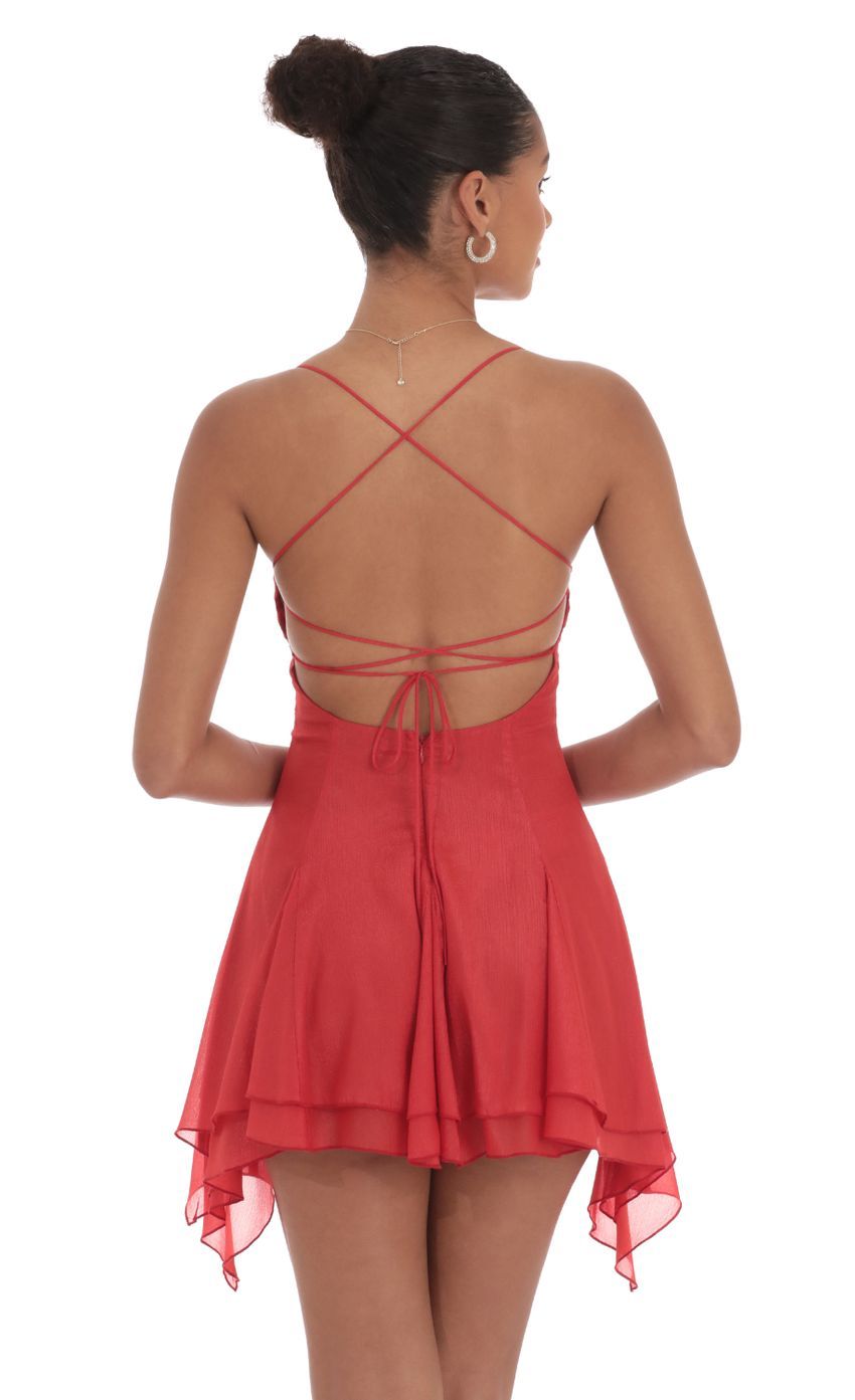 Shimmer Asymmetrical Side Flare Dress in Red-Sunny Prom. All rights reserved.
