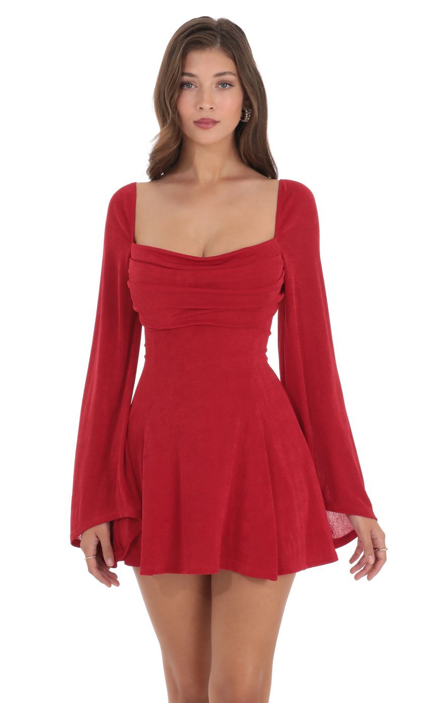 Slinky Flare Sleeve Dress in Red-Sunny Prom. All rights reserved.