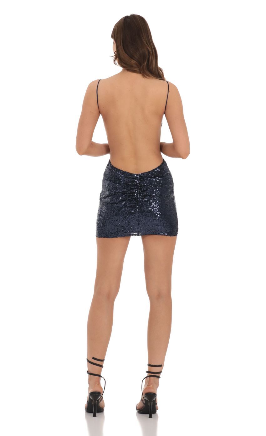 Sequin Open Back Bodycon Dress in Navy-Sunny Prom. All rights reserved.