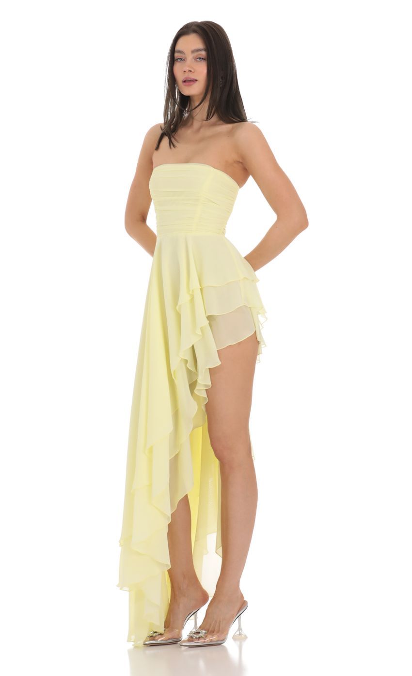 Strapless Asymmetrical Corset Dress in Yellow-Sunny Prom. All rights reserved.