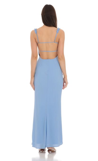 Square Neck Ruffle Strap Maxi Dress in Blue-Sunny Prom. All rights reserved.