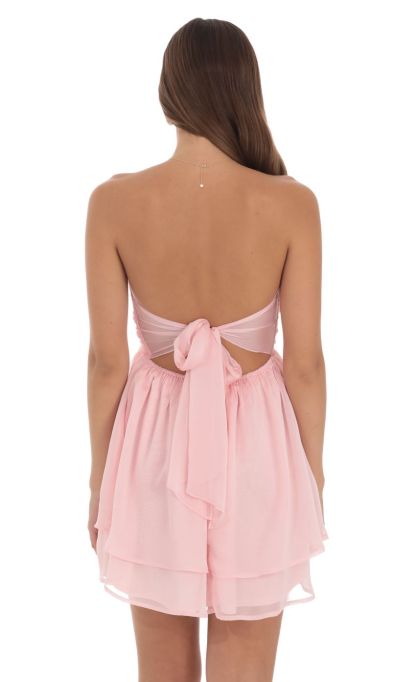 Two-Toned Chiffon Cutout Babydoll Dress in Pink-Sunny Prom. All rights reserved.