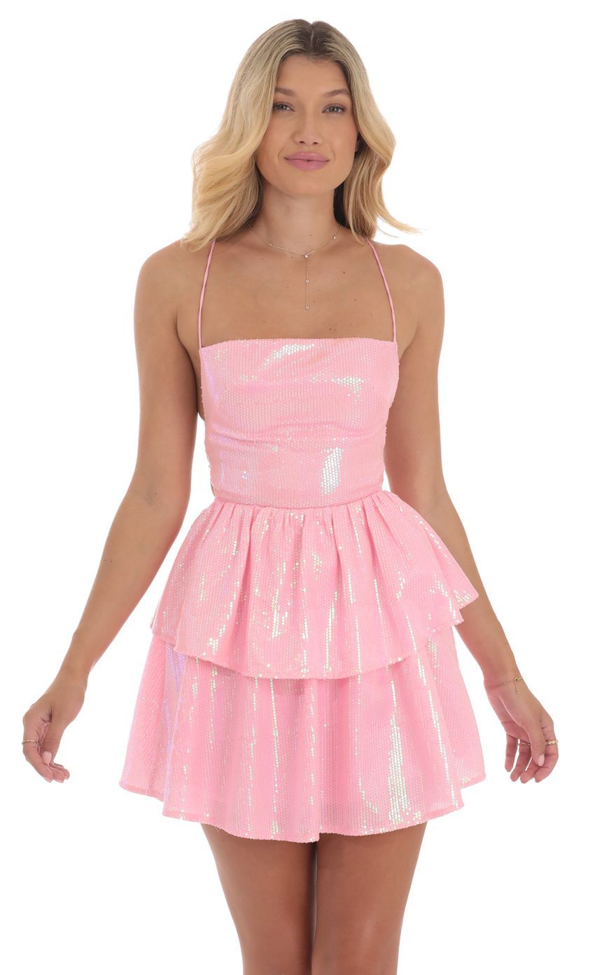 Sequin Lace Up Dress in Pink-Sunny Prom. All rights reserved.