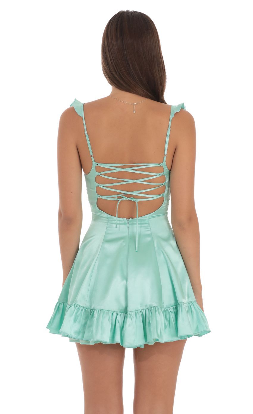 Satin Ruffle Strap A-Line Dress in Turquoise-Sunny Prom. All rights reserved.