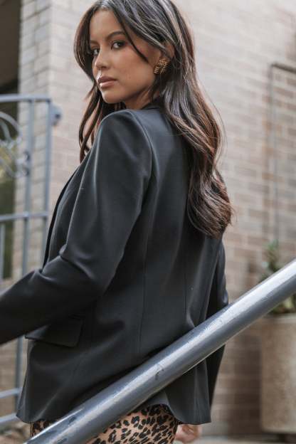 Ronny Open Front Knit Blazer - Black-Sunny Prom