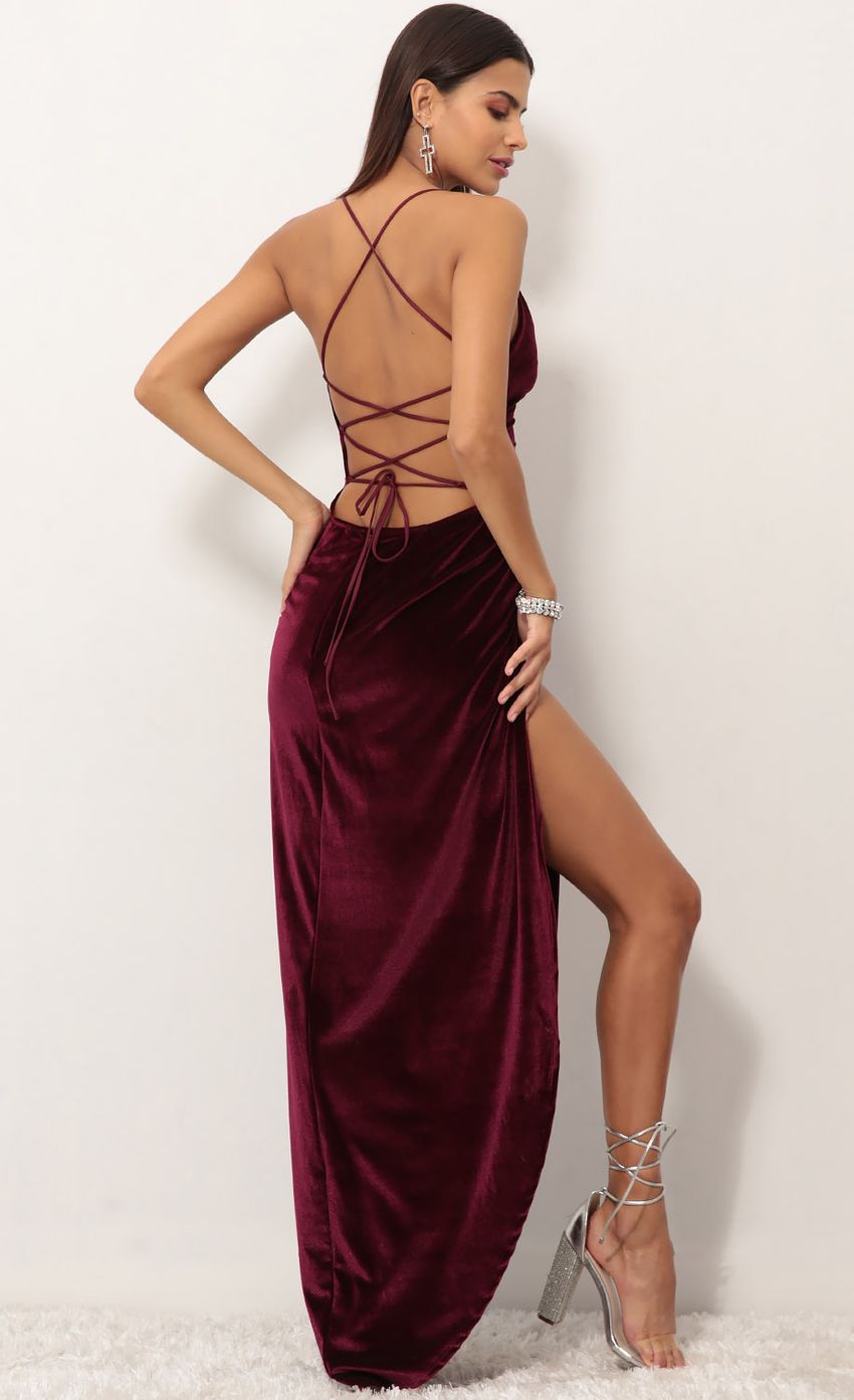 Velvet Maxi Dress in Wine-Sunny Prom. All rights reserved.