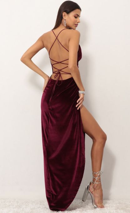 Velvet Maxi Dress in Wine-Sunny Prom. All rights reserved.