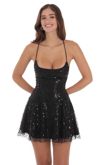 Sequin Beaded Mini Dress in Black-Sunny Prom. All rights reserved.