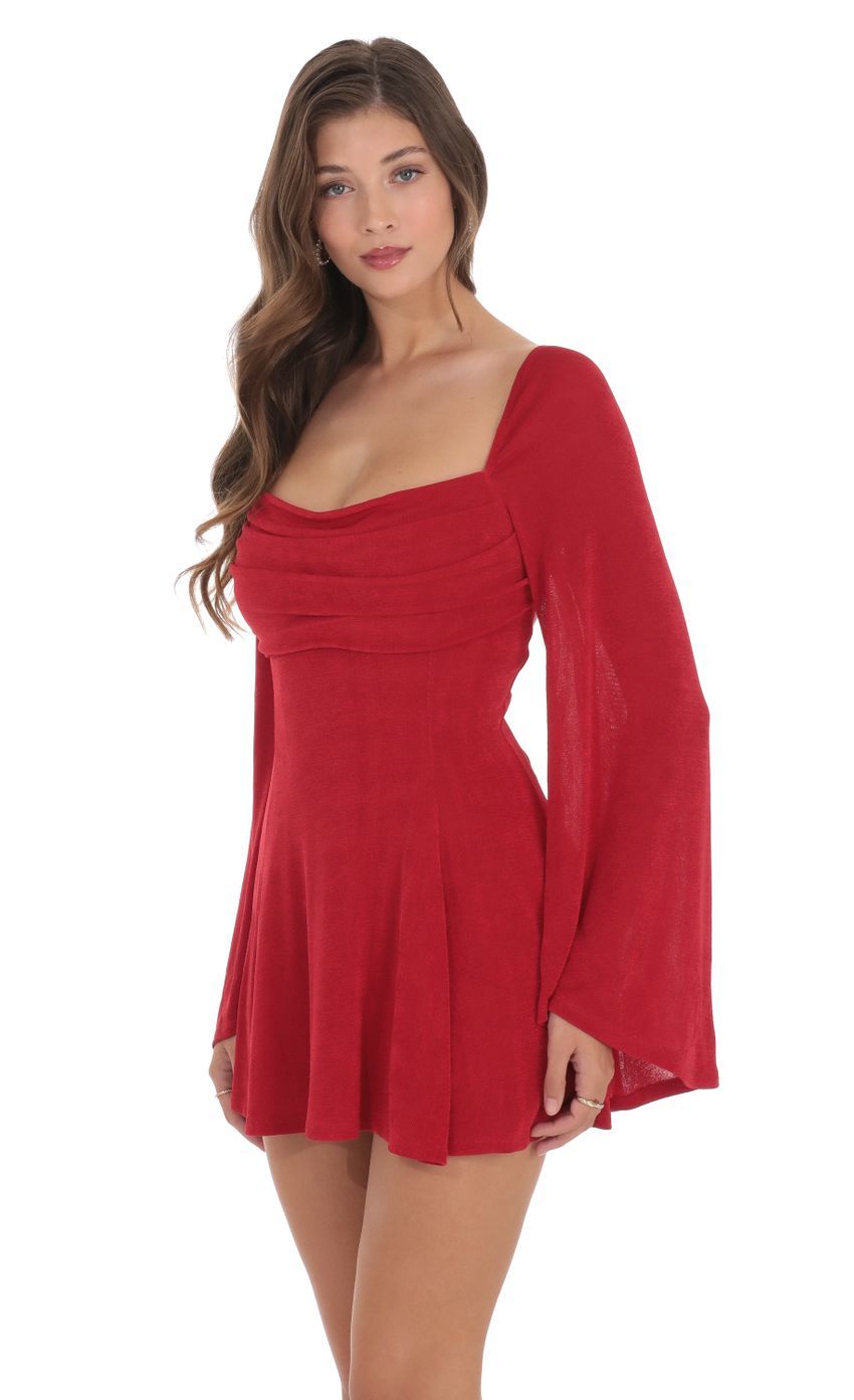 Slinky Flare Sleeve Dress in Red-Sunny Prom. All rights reserved.