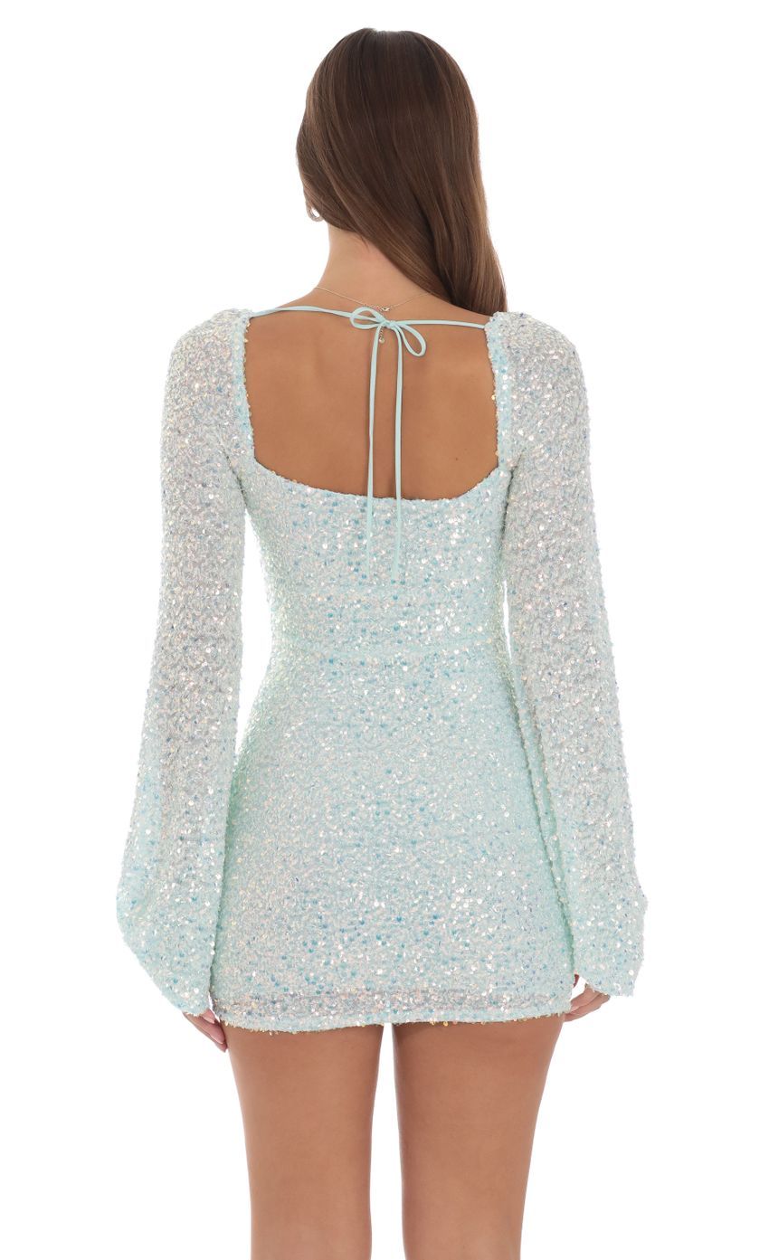 Sequin Long Sleeve Dress in Aqua Blue-Sunny Prom. All rights reserved.