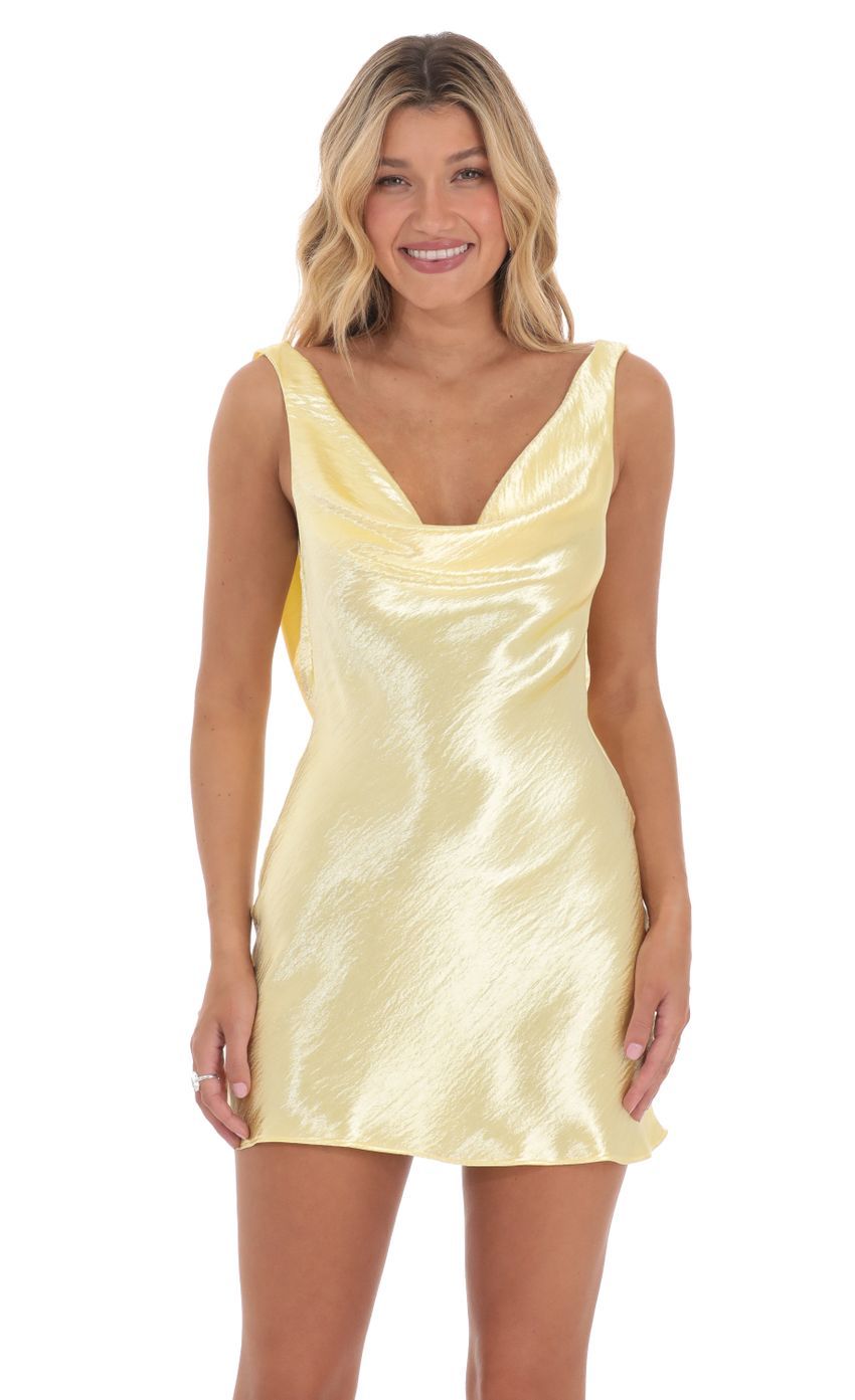 Satin Open Back Dress in Yellow-Sunny Prom. All rights reserved.