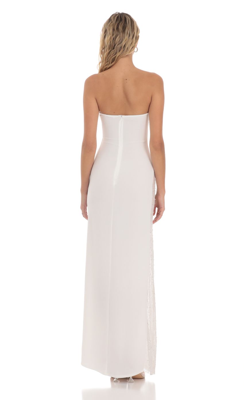 Strapless Mesh Sequin Slit in White-Sunny Prom. All rights reserved.