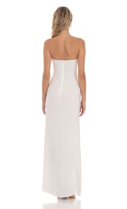 Strapless Mesh Sequin Slit in White-Sunny Prom. All rights reserved.