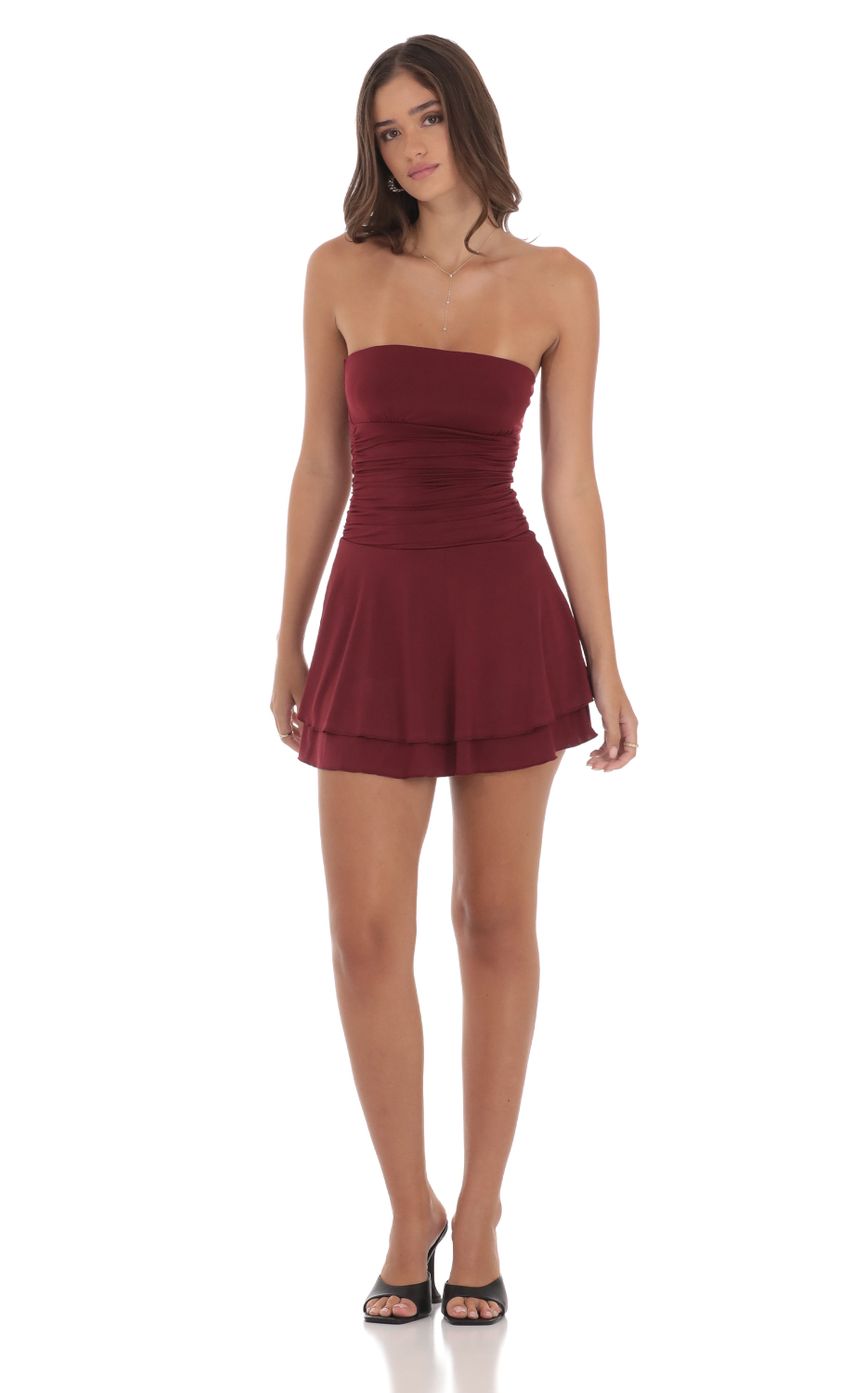Strapless Ruched A-line Dress in Maroon-Sunny Prom. All rights reserved.