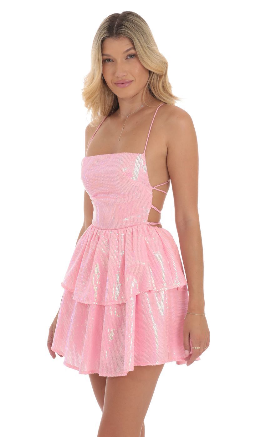 Sequin Lace Up Dress in Pink-Sunny Prom. All rights reserved.